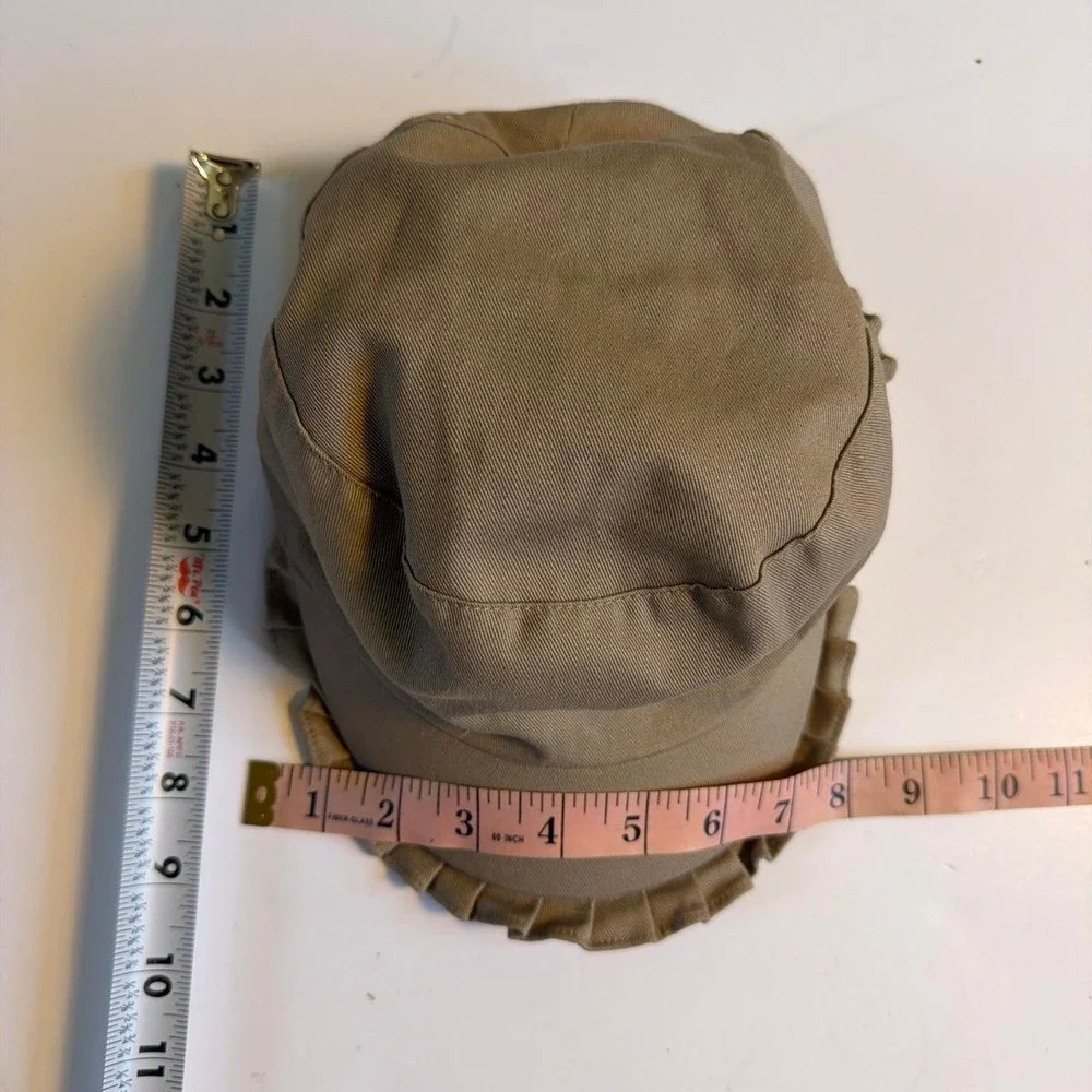 Tan Ruffle Newsboy Cap Y2K Coquette Twee Cotton Cadet Hat Khaki OS